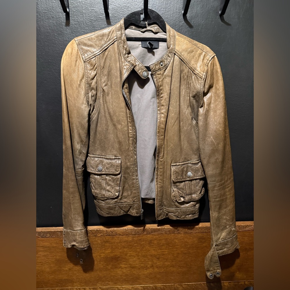 Aqua Distressed Brown Leather Jacket